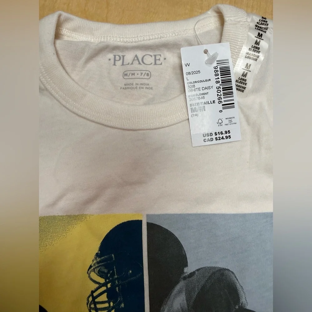 The Children's Place Cream Long Sleeve Tee with Yellow & Gray Football Graphic